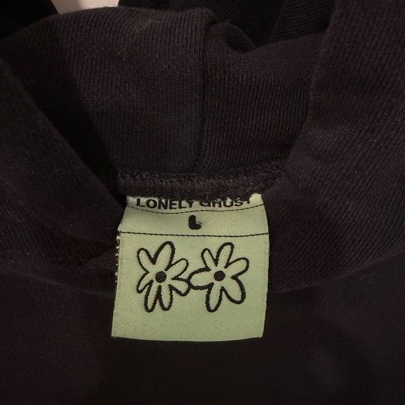 Lonely Ghost Black Hoodie with White Floral Tag - Picture 4 of 5